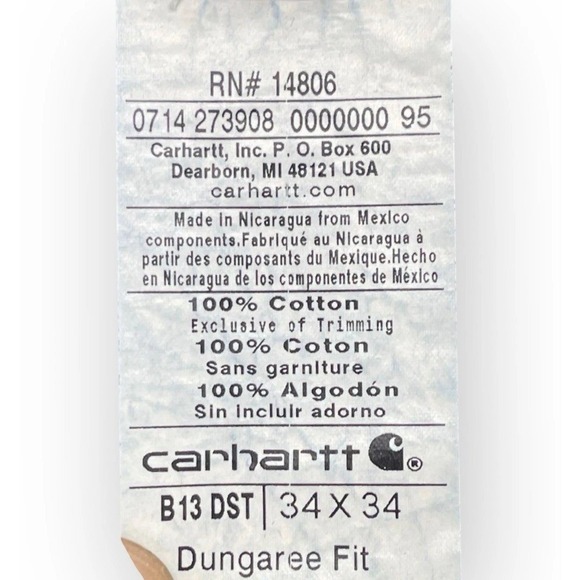 BRAND NEW CARHARTT CARPENTER JEANS Mens Dark Blue Original Dungaree Fit B237 - Picture 5 of 6